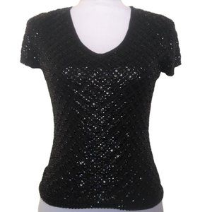 4/$20 Ann Taylor Black Silk Beaded Diamond Top XS